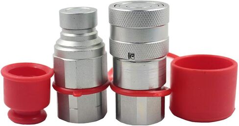 2-Sets 3/4" SAE-12 UNF1-1/16 Skid Steer Flat Face Hydraulic Quick Connect Coupling/Coupler, 1/2 Body W/Dust Cap in Kuwait