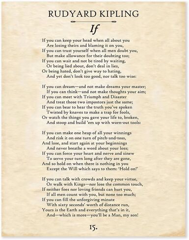 Rudyard Kipling - If - 11x14 طباعة صفحة كتاب الطباعة غير المؤطرة - هدية رائعة لمحبي الشعر والديكور الملهم والتحفيزي للمنزل والمكتب أقل من 15 دولارًا in Kuwait