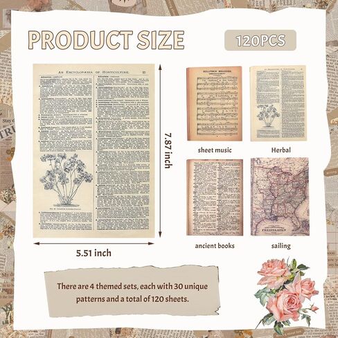 120 Pcs Vintage Scrapbook Paper Sheets for Junk Journal in Kuwait