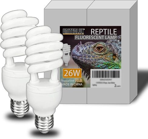 UVA UVB Reptile Light Bulb 26W 10.0, Compact Fluorescent Lamp, Desert Type UVB Lamp for Bearded Dragon, Lizard, Tortoise, Turtle, Terrarium Habitat Lighting, 2 Pack in Kuwait