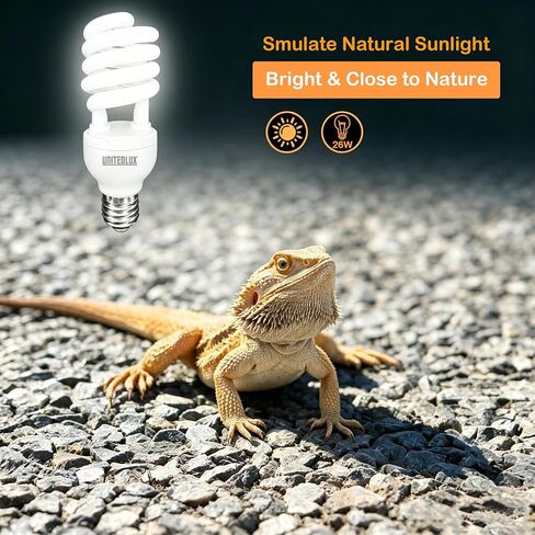 UVA UVB Reptile Light Bulb 26W 10.0, Compact Fluorescent Lamp, Desert Type UVB Lamp for Bearded Dragon, Lizard, Tortoise, Turtle, Terrarium Habitat Lighting, 2 Pack in Kuwait