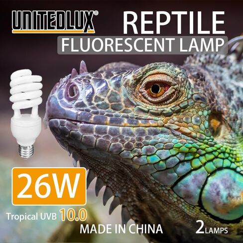UVA UVB Reptile Light Bulb 26W 10.0, Compact Fluorescent Lamp, Desert Type UVB Lamp for Bearded Dragon, Lizard, Tortoise, Turtle, Terrarium Habitat Lighting, 2 Pack in Kuwait