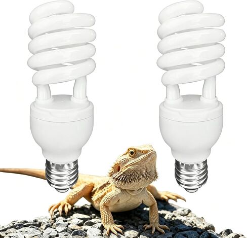 UVA UVB Reptile Light Bulb 26W 10.0, Compact Fluorescent Lamp, Desert Type UVB Lamp for Bearded Dragon, Lizard, Tortoise, Turtle, Terrarium Habitat Lighting, 2 Pack in Kuwait