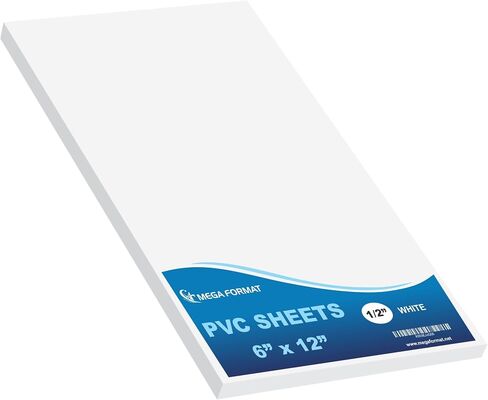 صفائح بلاستيكية PVC موسعة من Mega Format - ورقة بيضاء صلبة مقاس 6 بوصة × 12 بوصة للحرف اليدوية واللافتات والشاشات - لوحة Sintra وCeltec PVC - مقاومة للماء للاستخدام في الهواء الطلق - بسمك 1/2 بوصة 12 مم - قطعة واحدة باللون الأبيض in Kuwait