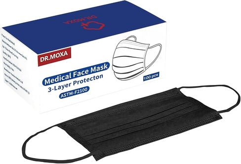 100 Pack Made in USA Black Disposable Face Masks -3 Layer Medical Masks Disposable for Adults Home Office Outdoor and School in Kuwait