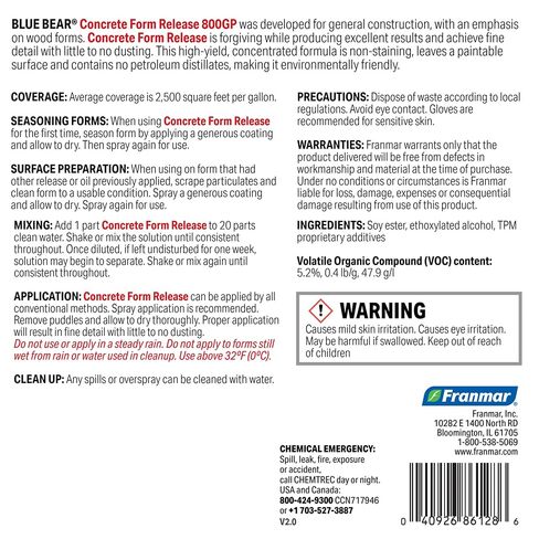 Blue Bear 800GP: Concrete Form and Mold Release Agent, High-Yield, 1 Gal in Kuwait
