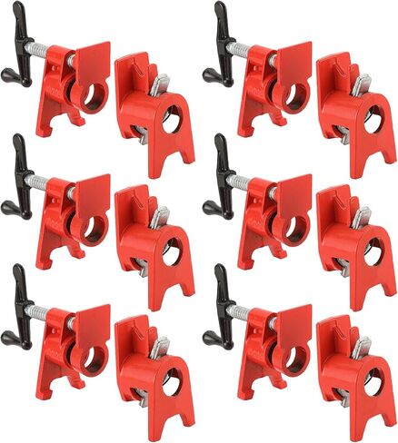 FLKQC 3/4" Wood Gluing Pipe Clamp Set with Unique Foot Design Red Heavy Duty Bar Clamps Cast Iron Quick Release Pipe Clamp Tools for Woodworking (6) in Kuwait