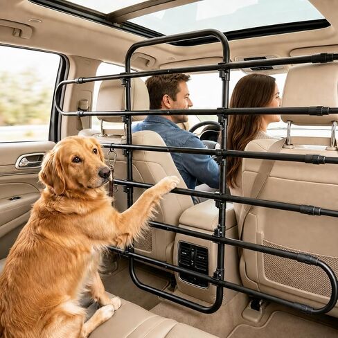 Dog Car Barrier, Adjustable Pet Gate for SUV Truck with Seat-Following Design in Kuwait