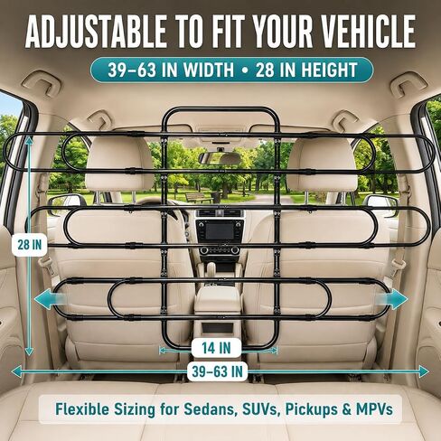 Dog Car Barrier, Adjustable Pet Gate for SUV Truck with Seat-Following Design in Kuwait