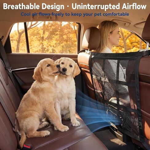Dog Car Barrier, 9-Grid Reinforced Sturdy Pet Car Divider, Breathable Double-Layer Mesh with Zipper Storage, Easy to Install, Pet Travel Safety Barrier for SUVs, Sedans & Trucks in Kuwait