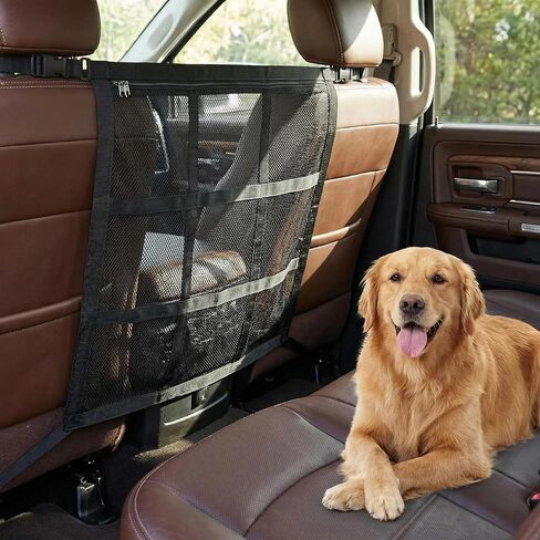 Dog Car Barrier, 9-Grid Reinforced Sturdy Pet Car Divider, Breathable Double-Layer Mesh with Zipper Storage, Easy to Install, Pet Travel Safety Barrier for SUVs, Sedans & Trucks in Kuwait
