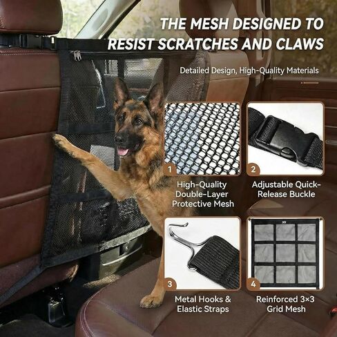 Dog Car Barrier, 9-Grid Reinforced Sturdy Pet Car Divider, Breathable Double-Layer Mesh with Zipper Storage, Easy to Install, Pet Travel Safety Barrier for SUVs, Sedans & Trucks in Kuwait