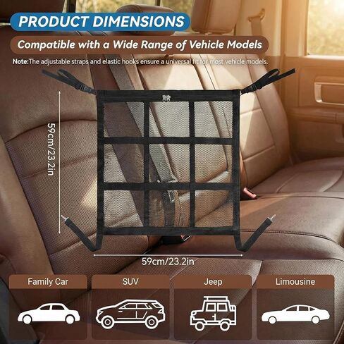 Dog Car Barrier, 9-Grid Reinforced Sturdy Pet Car Divider, Breathable Double-Layer Mesh with Zipper Storage, Easy to Install, Pet Travel Safety Barrier for SUVs, Sedans & Trucks in Kuwait