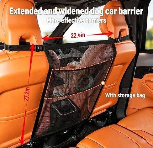 Dog Car Barrier, Mesh Pet Net Divider for Back Seat, Safety Barrier with Storage Pouch, Easy‑Install Separator for Cars SUV Truck, Large Dogs in Kuwait