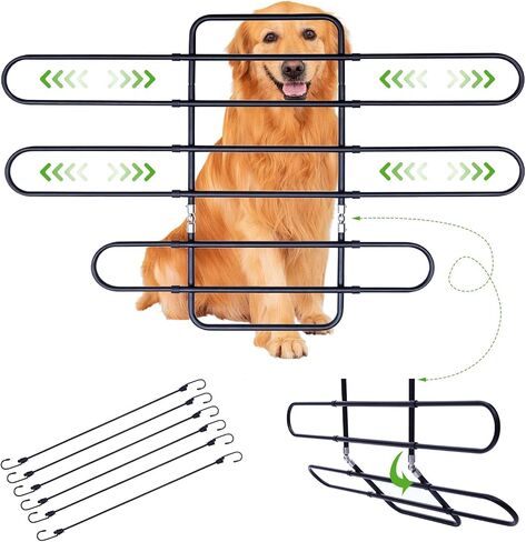 Metal Dog Barrier for Cars, SUVs, Trucks, Adjustable Universal Pet Gate Vehicle Divider for Back Front Seat, Heavy Duty Dog Separator for Car, Easy Install, 34"-58" Width, with Elastic 6 Ropes in Kuwait