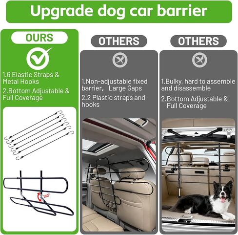 Metal Dog Barrier for Cars, SUVs, Trucks, Adjustable Universal Pet Gate Vehicle Divider for Back Front Seat, Heavy Duty Dog Separator for Car, Easy Install, 34"-58" Width, with Elastic 6 Ropes in Kuwait