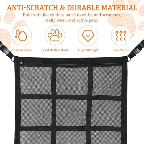 Dog Car Barrier for SUV, Sedan & Truck, Mesh Dog Seat Barrier for Backseat, Pet Car Divider Net with Storage Pocket, Adjustable Dog Gate Barrier for Vehicle Travel Safety in Kuwait