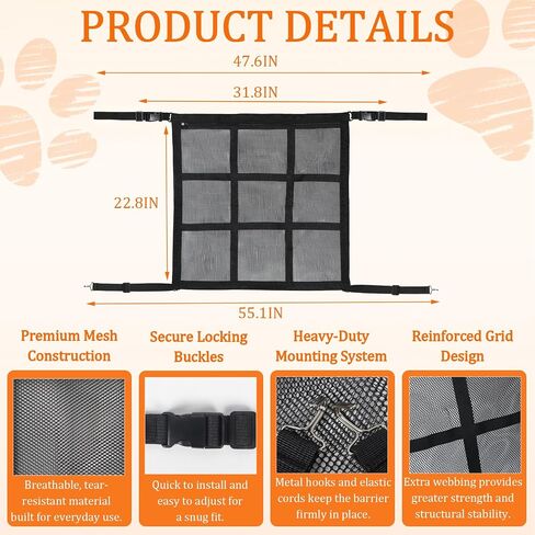 Dog Car Barrier for SUV, Sedan & Truck, Mesh Dog Seat Barrier for Backseat, Pet Car Divider Net with Storage Pocket, Adjustable Dog Gate Barrier for Vehicle Travel Safety in Kuwait