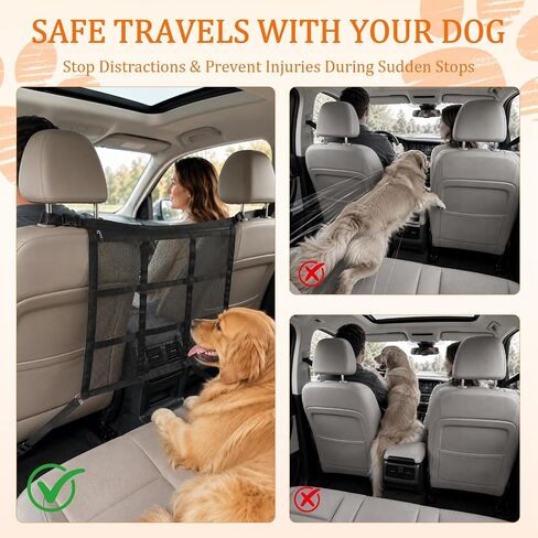 Dog Car Barrier for SUV, Sedan & Truck, Mesh Dog Seat Barrier for Backseat, Pet Car Divider Net with Storage Pocket, Adjustable Dog Gate Barrier for Vehicle Travel Safety in Kuwait
