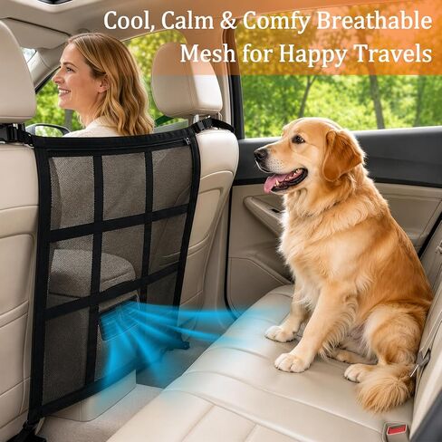 Dog Car Barrier for SUV, Sedan & Truck, Mesh Dog Seat Barrier for Backseat, Pet Car Divider Net with Storage Pocket, Adjustable Dog Gate Barrier for Vehicle Travel Safety in Kuwait