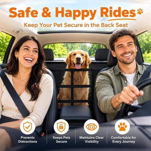 Dog Car Barrier for SUV, Sedan & Truck, Mesh Dog Seat Barrier for Backseat, Pet Car Divider Net with Storage Pocket, Adjustable Dog Gate Barrier for Vehicle Travel Safety in Kuwait