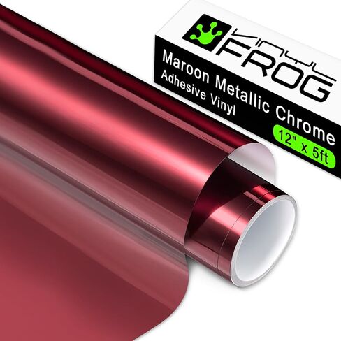 VINYL FROG Maroon Chrome Vinyl - 12"x60" Glossy Mirror Adhesive Vinyl Roll Maroon MetallicVinyl Craft PermanentVinyl Works with Cameo and Other Cutters in Kuwait