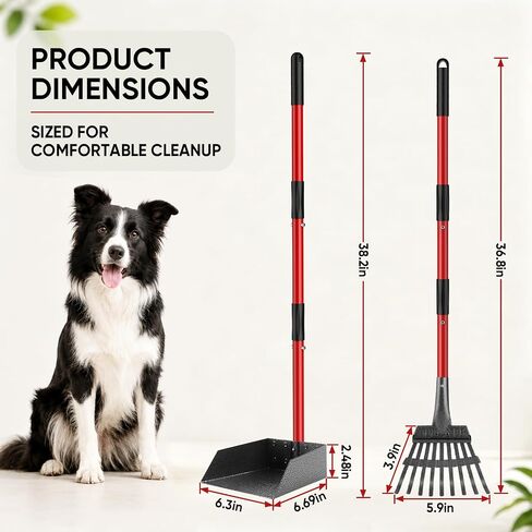 Pooper Scooper for Dogs Heavy Duty Metal 38.2in Long Handle Tray & Rake in Kuwait