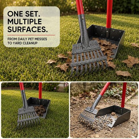 Pooper Scooper for Dogs Heavy Duty Metal 38.2in Long Handle Tray & Rake in Kuwait