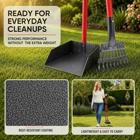 Pooper Scooper for Dogs Heavy Duty Metal 38.2in Long Handle Tray & Rake in Kuwait