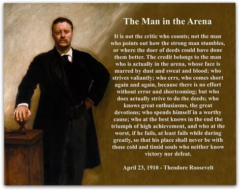 Theodore Roosevelt - The Man In The Arena - طباعة صفحة كتاب الطباعة غير المؤطرة مقاس 11 × 14 - ديكور مكتب تحفيزي مثالي - هدية ملهمة رائعة وفن حائط للرجال والنساء أقل من 15 دولارًا in Kuwait