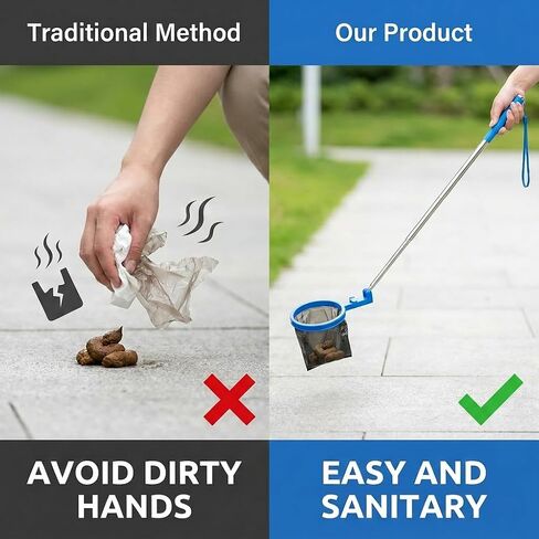 35" Dog Poop Catcher - Long Handle No Bending Poo Pickup, Includes 15 Bags, Collapsible and Portable Dog Waste Catcher for Small Medium Dogs, Yard Grass and Outdoor Use (Blue) in Kuwait