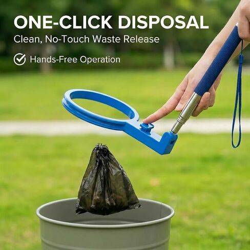 35" Dog Poop Catcher - Long Handle No Bending Poo Pickup, Includes 15 Bags, Collapsible and Portable Dog Waste Catcher for Small Medium Dogs, Yard Grass and Outdoor Use (Blue) in Kuwait