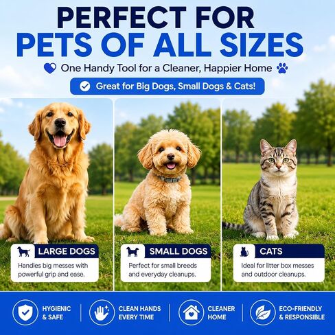 Dog Pooper Scooper with 120 Bags – Unbreakable & Durable One Handed Pickup Tool for Large & Small Dogs, Ready to Use Easy Clean Poop Catcher for Yard, Walks, Grass – Blue in Kuwait