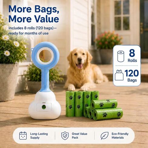 Dog Pooper Scooper with 120 Bags – Unbreakable & Durable One Handed Pickup Tool for Large & Small Dogs, Ready to Use Easy Clean Poop Catcher for Yard, Walks, Grass – Blue in Kuwait