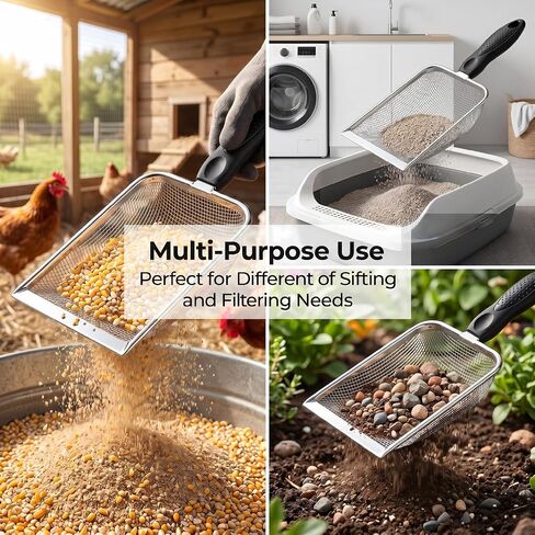 Chicken Poop Scooper, Chicken Coop Poop Scoop Shovel with 3.8mm & 5mm Mesh in Kuwait