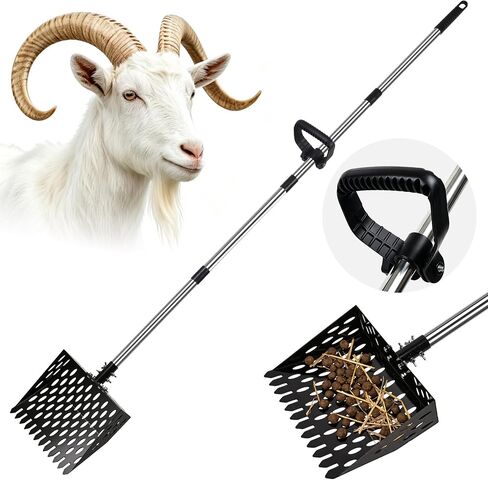 Goat Pooper Scooper, 4 in 1 Goat Stall Sifter Shovel with Handle,Heavy Duty Metal Poop Scooper for Chicken Horse Sheep Duck Cow, Goat Supplies (22 to 69 Inch) in Kuwait
