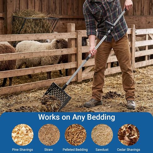 Goat Pooper Scooper, 4 in 1 Goat Stall Sifter Shovel with Handle,Heavy Duty Metal Poop Scooper for Chicken Horse Sheep Duck Cow, Goat Supplies (22 to 69 Inch) in Kuwait