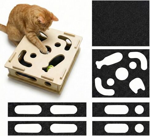 Cat Nail File Scratcher Box, Wooden Cat Scratch Puzzle Enrichment Box with Replaceable Sandpaper Inserts, Interactive Indoor Cat Nail File Toy for Small & Medium Cat in Kuwait