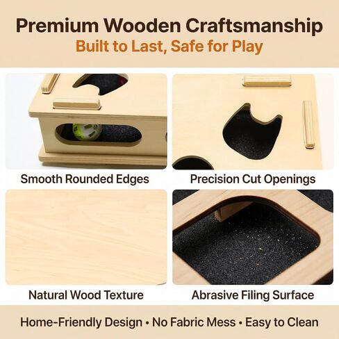 Cat Nail File Scratcher Box, Wooden Cat Scratch Puzzle Enrichment Box with Replaceable Sandpaper Inserts, Interactive Indoor Cat Nail File Toy for Small & Medium Cat in Kuwait