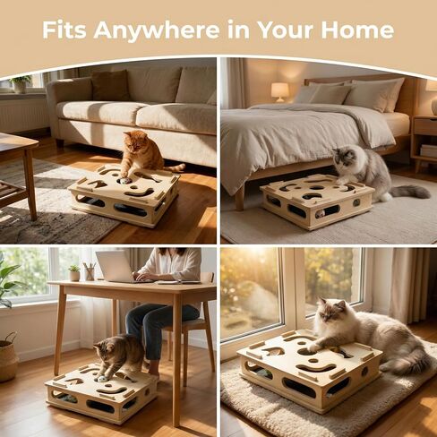 Cat Nail File Scratcher Box, Wooden Cat Scratch Puzzle Enrichment Box with Replaceable Sandpaper Inserts, Interactive Indoor Cat Nail File Toy for Small & Medium Cat in Kuwait