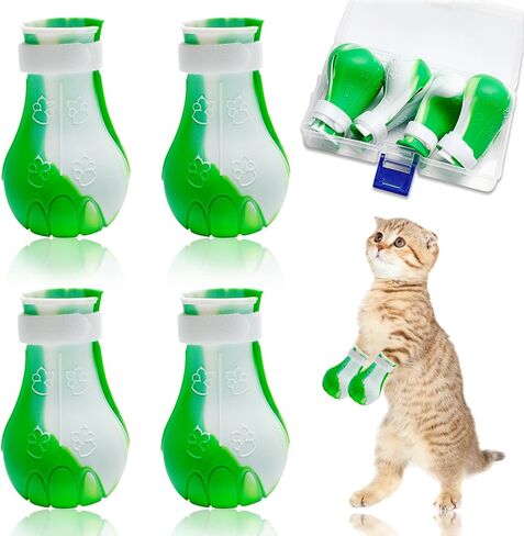4Pcs Cat Boots for Cats Only Paw Covers Protectors New-Update Claws Shoes Paws Wound Boot Silicon Anti Scratch Cat Mittens for Bathing, Nail Clipping, Ears Cleaning, Treatment in Kuwait