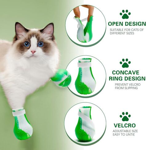 4Pcs Cat Boots for Cats Only Paw Covers Protectors New-Update Claws Shoes Paws Wound Boot Silicon Anti Scratch Cat Mittens for Bathing, Nail Clipping, Ears Cleaning, Treatment in Kuwait