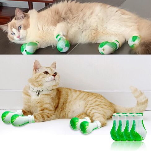 4Pcs Cat Boots for Cats Only Paw Covers Protectors New-Update Claws Shoes Paws Wound Boot Silicon Anti Scratch Cat Mittens for Bathing, Nail Clipping, Ears Cleaning, Treatment in Kuwait