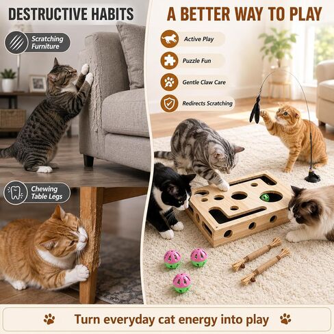 Claw Saver Box for Cats, Cat Nail File Box with 2-in-1 Scratching, Cat Scratch Box with Sandpaper Surface for Cat Claw Nails, Cat Toy Box for Indoor Cats in Kuwait