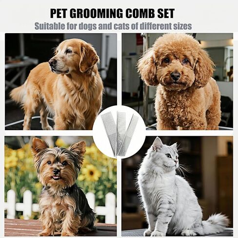 3-Pack metal comb for dogs stainless steel dog comb Pet Grooming Metal Combs Set, Large Medium Small Sizes, Stainless Steel Detangling Tool for Dogs and Cats in Kuwait