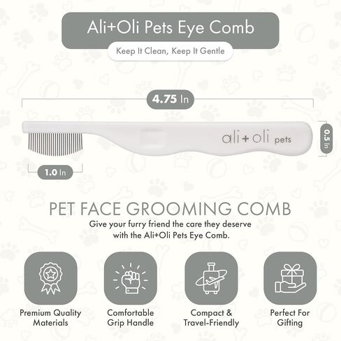 Ali+Oli Pets Eye Comb for Dogs & Cats – Fine Tooth Tear Stain Remover Comb – Pet Face Grooming Comb for Removing Eye Gunk, Debris & Tear Stains in Kuwait