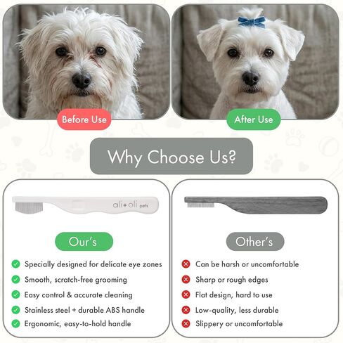 Ali+Oli Pets Eye Comb for Dogs & Cats – Fine Tooth Tear Stain Remover Comb – Pet Face Grooming Comb for Removing Eye Gunk, Debris & Tear Stains in Kuwait