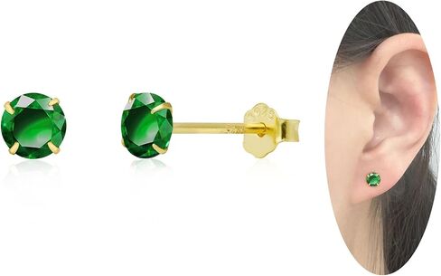 Tiny Emerald Earrings Green Earrings with 18K Gold Plated Sterling Silver Stud, Hypoallergenic Handmade Stud Earrings for Women Gift for Christmas New Year-3mm in Kuwait