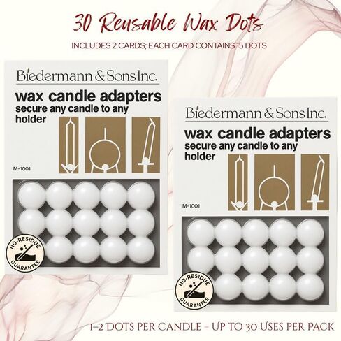 Biedermann & Sons Round Wax Candle Adapters Pellets, White, 0.5 Inch - 2 Cards, 30 dots in Kuwait