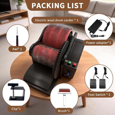 Wool Combing Machine; Electric Wool Drum carder; Quickly Remove Fiber impurities; Color Mixing carding; DIY Handmade Wool Blending Wheel; Ideal for Making Felt Dolls and Other Handmade Crafts in Kuwait